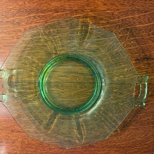 Green Glass Serving Platter with Handles